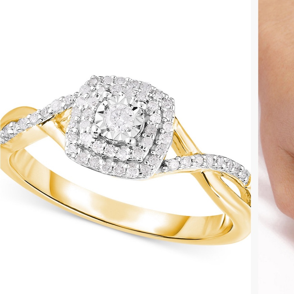 Diamond Swirled Shank Ring (1/5 ct. t.w.) in 14k Gold-Plated Sterling Silver